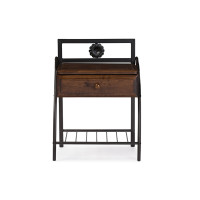 Baxton Studio TS7001-Black Jevenci Vintage Antique Dark Bronze Metal and Walnut Wood 1-Drawer Nightstand